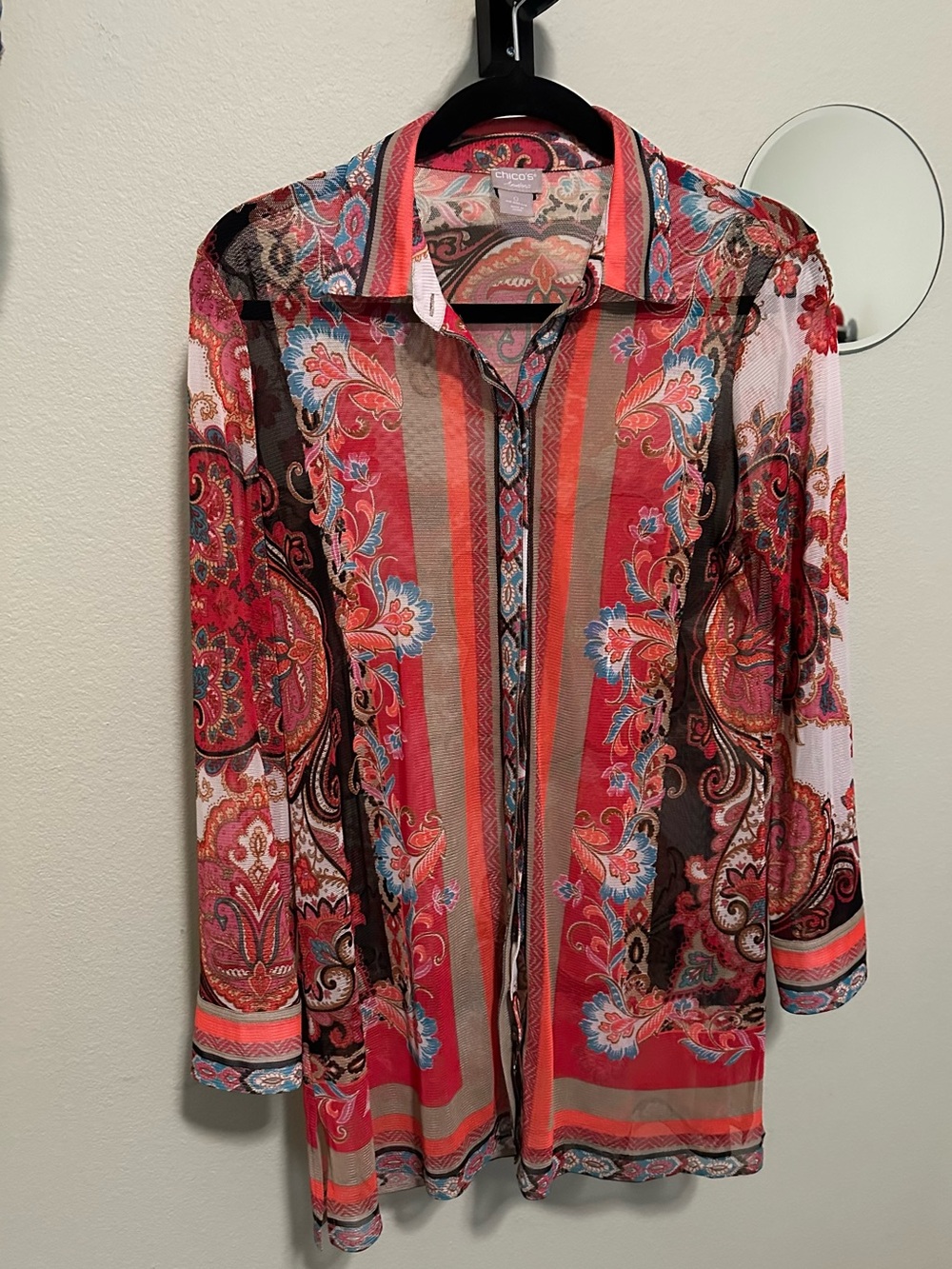 Sheer Paisley Longline Shirt Jacket - Coral Multi
